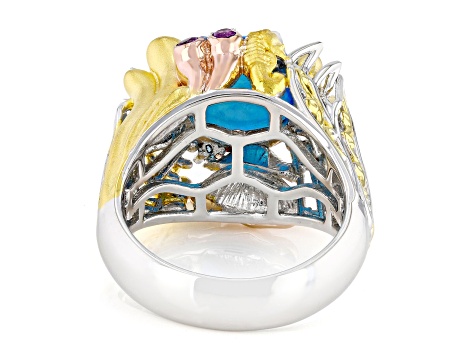 Blue Paraiba Opal and Multi Gemstone Rhodium, 18k Rose & 24K Gold Over Palladium Silver Ring 3.69ctw