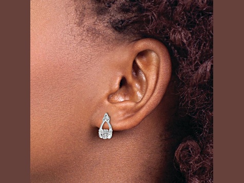 Rhodium Over 14k White Gold Diamond Claddagh Stud Earrings