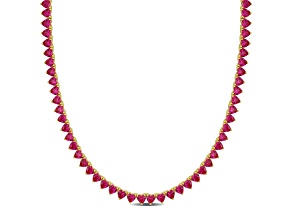 Created Ruby Yellow Plated Sterling Silver Tennis Necklace 31.2ctw