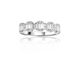 Baguette and Round White Topaz Sterling Silver Band Ring, 2.10ctw