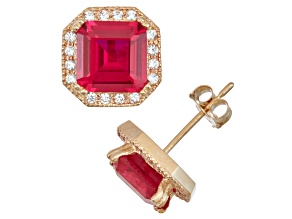 Red Lab Created Ruby 10K Yellow Gold Stud Earrings 4.24ctw