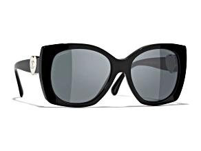 Chanel Black Oversize Black Frame w White Enamel Heart/ Gray Lenses Sunglasses