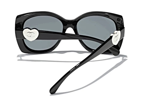 Chanel Black Oversize Black Frame w White Enamel Heart/ Gray