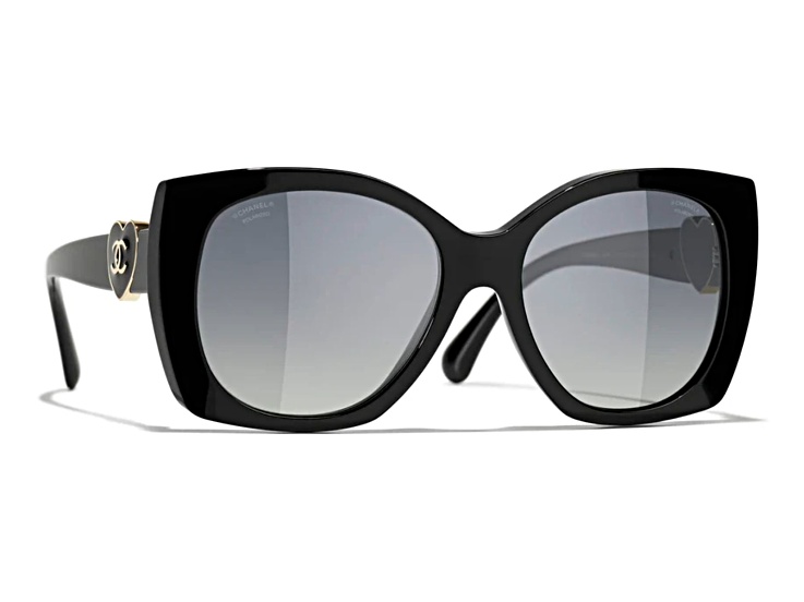 CHANEL ブラック ミラー Chanel Black Oversize Black Frame w Black Enamel Heart / Gray