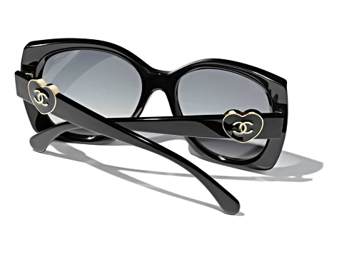 CHANEL ブラック ミラー Chanel Black Oversize Black Frame w Black Enamel Heart / Gray
