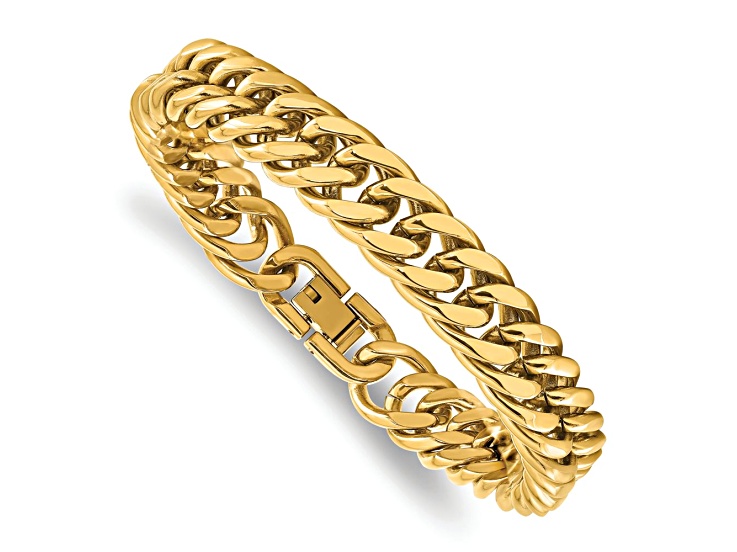 Yellow Ion Plated Stainless Steel Polished 12mm Heavy Curb Bracelet