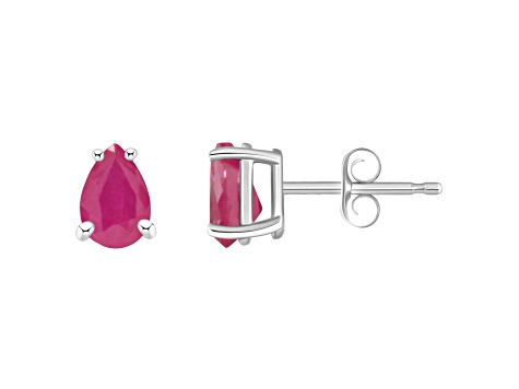 6x4mm Pear Shape Ruby 14k White Gold Stud Earrings