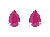 6x4mm Pear Shape Ruby 14k White Gold Stud Earrings