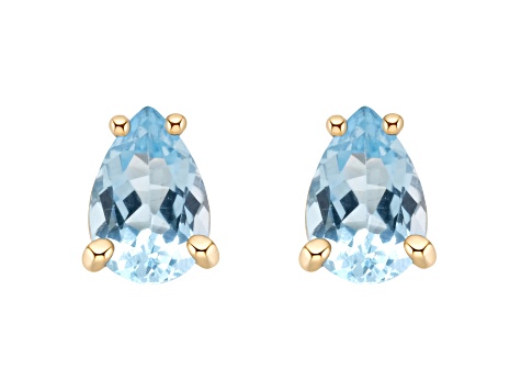 6x4mm Pear Shape Aquamarine 14k Yellow Gold Stud Earrings