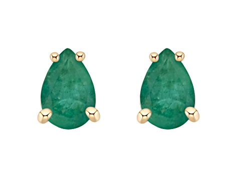 6x4mm Pear Shape Emerald 14k Yellow Gold Stud Earrings