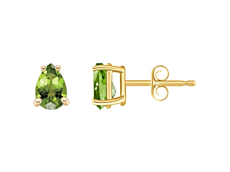 6x4mm Pear Shape Peridot 14k Yellow Gold Stud Earrings