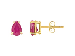 6x4mm Pear Shape Ruby 14k Yellow Gold Stud Earrings