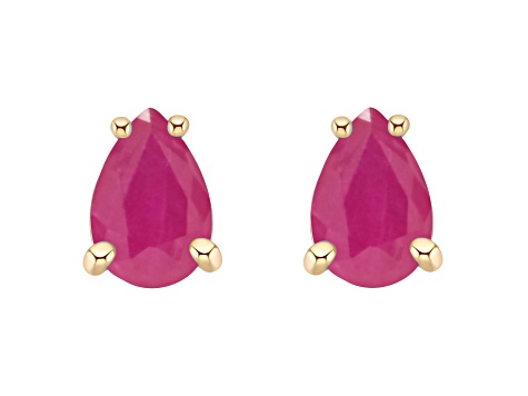 6x4mm Pear Shape Ruby 14k Yellow Gold Stud Earrings