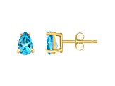 6x4mm Pear Shape Blue Topaz 14k Yellow Gold Stud Earrings