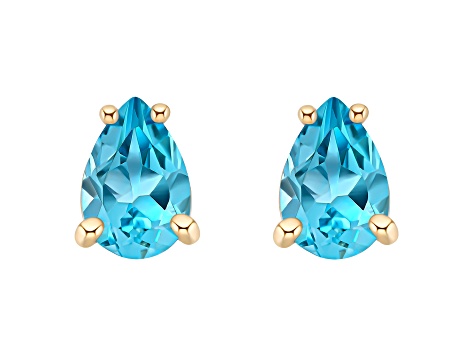 6x4mm Pear Shape Blue Topaz 14k Yellow Gold Stud Earrings