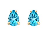 6x4mm Pear Shape Blue Topaz 14k Yellow Gold Stud Earrings