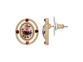 1928 Jewelry Gold-Tone Floral Oval Button Earrings