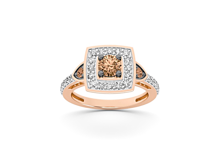 Champagne And White Diamond 10k Rose Gold Ring 1.00ctw