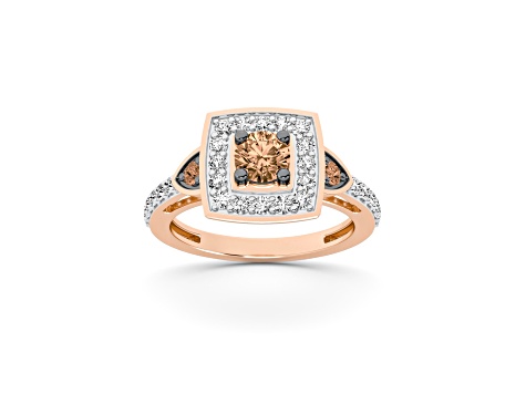 Champagne And White Diamond 10k Rose Gold Ring 1.00ctw