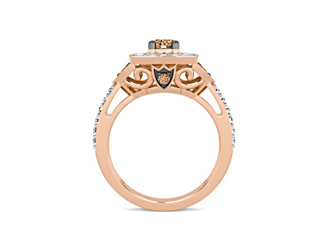 Champagne And White Diamond 10k Rose Gold Ring 1.00ctw