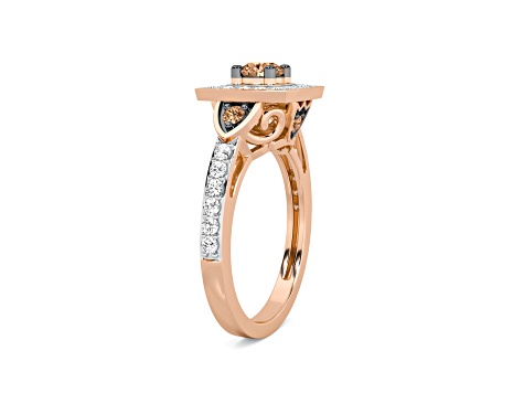 Champagne And White Diamond 10k Rose Gold Ring 1.00ctw