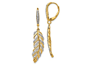 Picture of 14k Yellow Gold and Rhodium Over 14k Yellow Gold Diamond Fancy Feather Dangle Earrings