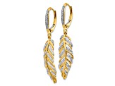 14k Yellow Gold and Rhodium Over 14k Yellow Gold Diamond Fancy Feather Dangle Earrings