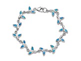 Rhodium Over Sterling Silver Lab Created Opal Whale Tail 7.75 Inch Bracelet