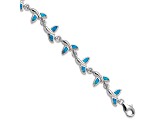 Rhodium Over Sterling Silver Lab Created Opal Whale Tail 7.75 Inch Bracelet