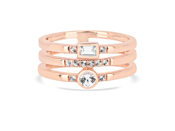 Picture of 14K Rose Gold Over Sterling Silver Mixed Shapes White Sapphire Multi-Row Open Design Ring 0.35ctw