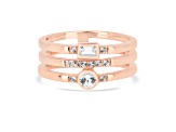 14K Rose Gold Over Sterling Silver Mixed Shapes White Sapphire Multi-Row Open Design Ring 0.35ctw