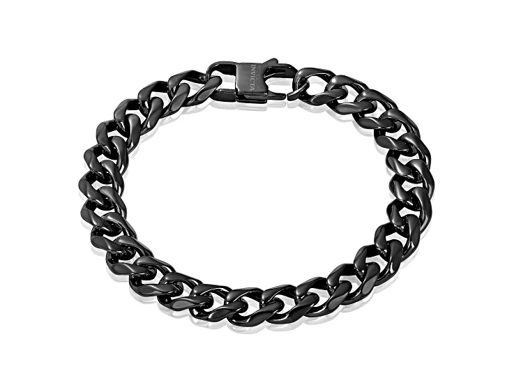 Invicta Jewelry Black Plated Stainless Steel Curb Chain Bracelet (11mm) - 9"