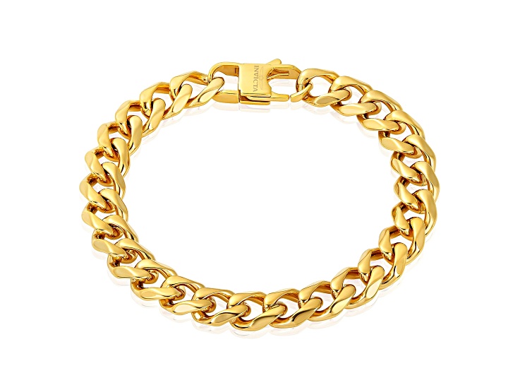 Invicta Jewelry Yellow Plated Stainless Steel Curb Chain Bracelet (11mm) - 9"