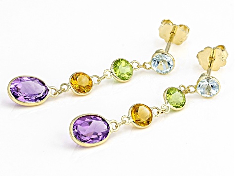 Multi Gem 14k Yellow Gold Dangle Earrings 3.15ctw