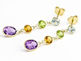 Multi Gem 14k Yellow Gold Dangle Earrings 3.15ctw