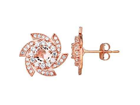 Peach Morganite Simulant 10K Rose Gold Swirl Stud Earrings 1.12ctw