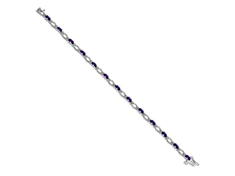 Rhodium Over 14k White Gold Diamond and Amethyst Bracelet