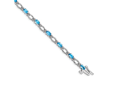 Rhodium Over 14k White Gold Diamond and Blue Topaz Bracelet