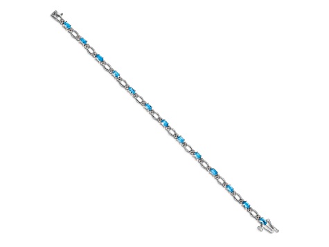 Rhodium Over 14k White Gold Diamond and Blue Topaz Bracelet