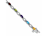 Rhodium Over 14k White Gold Diamond and Rainbow Gemstone Bracelet