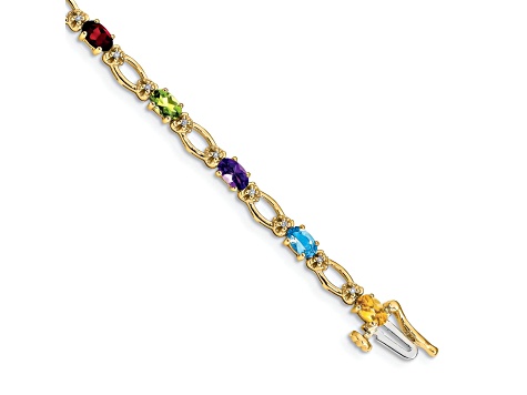 14k Yellow Gold and 14k White Gold Diamond and Rainbow Gemstone Bracelet