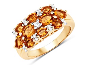 Yellow Citrine and White Topaz 14K Yellow Gold Over Sterling Silver Cluster Ring