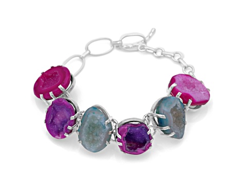 Dyed Drusy Agate Sterling Silver Bracelet 50.00ctw