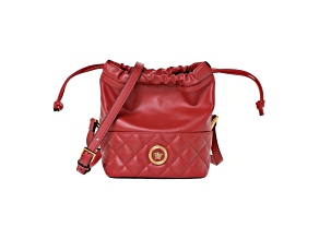 Versace Red Leather Medusa Quilted Drawstring Bucket Bag