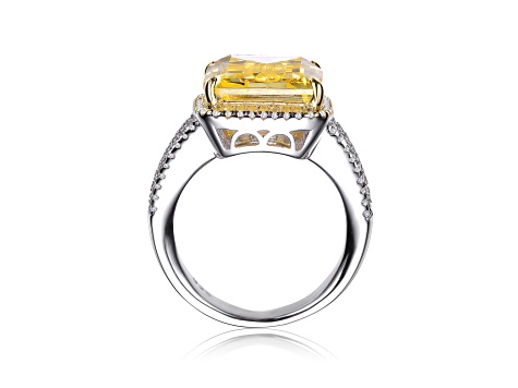 ASSCHER CUT BRAZILIAN YELLOW CITRINE WITH WHITE ZIRCON RHODIUM OVER S. shops S. RING