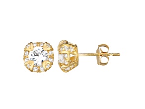 Round Lab Created White Sapphire 10K Yellow Gold Stud Earrings 1.08ctw