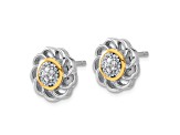 Sterling Silver Rhodium-plated with 14K Accent Diamond Post Earrings