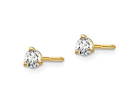 14K Yellow Gold Lab Grown Diamond 1/4ctw Certified VS/SI GH Screw Back 3-Prong Earrings
