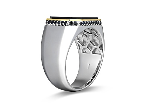 Black Agate Rhodium and 18k Yellow Gold Over Sterling Silver Men's