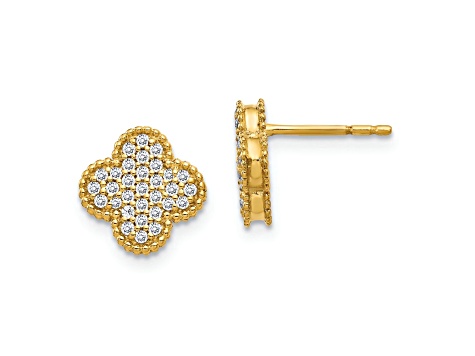 10k Yellow Gold 10mm 0.30ctw Diamond Quatrefoil Stud Earrings